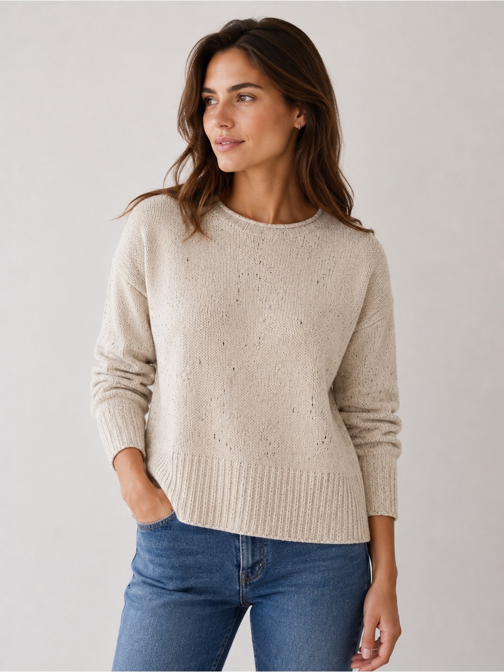 Ann Taylor Factory Speckled Knit Sweater Neutral Pullover Size S